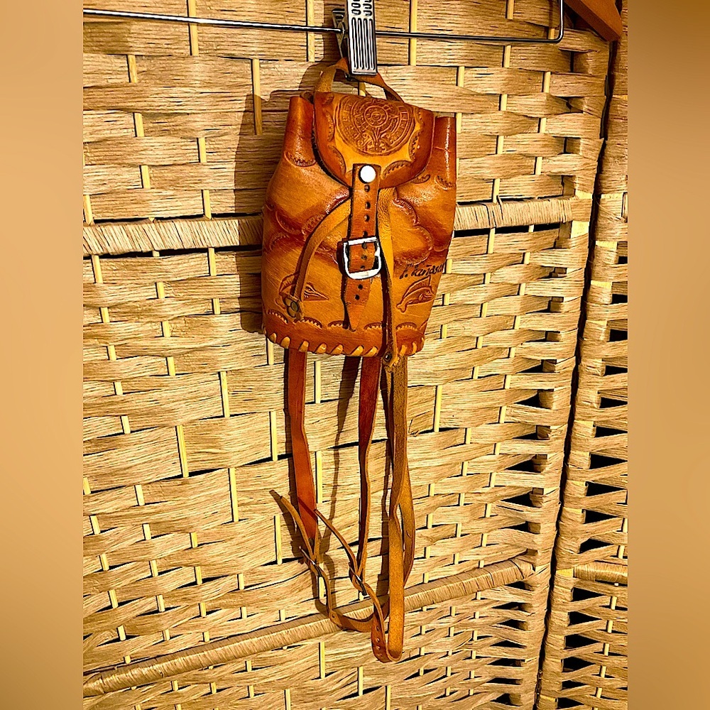 Handcrafted Aztec Leather Mini Backpack